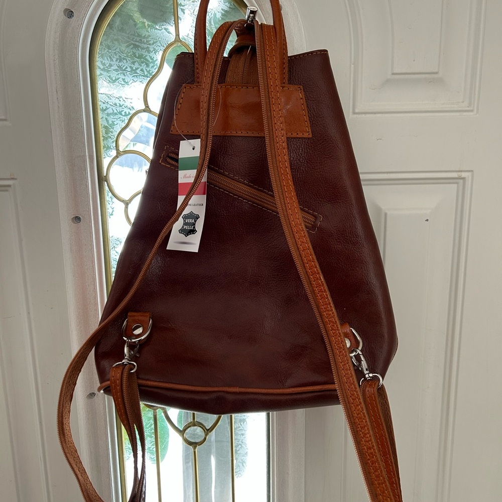 Vera Pelle Rich Brown Leather Backpack - Picture 5 of 6